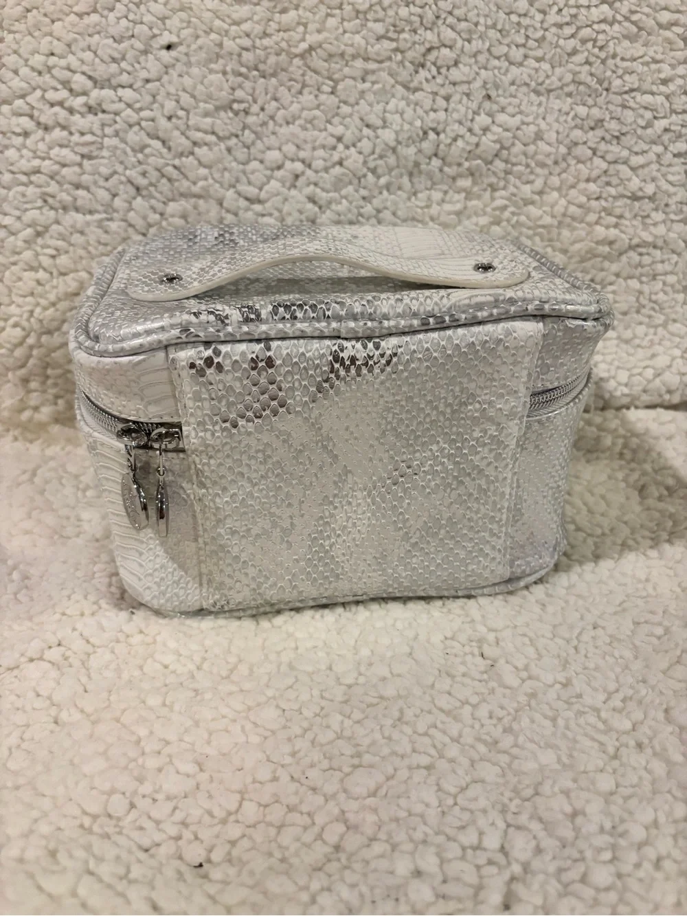Stephanie Johnson White Snake-Embossed Cosmetic Case with Top Handle